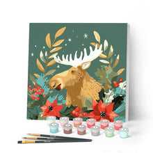 Cargar imagen en el visor de la galería, Mini Pintar por Números 20x20cm con bastidor - Alce navideño