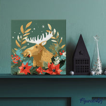 Cargar imagen en el visor de la galería, Mini Pintura por Números 20x20cm con bastidor - Alce navideño
