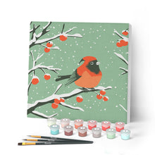 Cargar imagen en el visor de la galería, Mini Pintar por Números 20x20cm con bastidor - Pájaro rojo de invierno