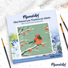 Cargar imagen en el visor de la galería, Mini Pintura por Números 20x20cm con bastidor - Pájaro rojo de invierno