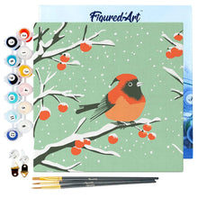 Cargar imagen en el visor de la galería, Mini Pintura por Números 20x20cm con bastidor - Pájaro rojo de invierno