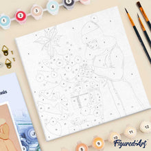 Cargar imagen en el visor de la galería, Mini Pintura por Números 20x20cm con bastidor - Mujer con árbol de Navidad