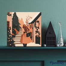 Cargar imagen en el visor de la galería, Mini Pintura por Números 20x20cm con bastidor - Chica en pueblo festivo