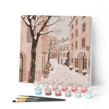 Cargar imagen en el visor de la galería, Mini Pintar por Números 20x20cm con bastidor - Ciudad nevada tranquila
