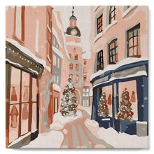 Cargar imagen en el visor de la galería, Mini Pintura por Números 20x20cm con bastidor - Callejón navideño nevado