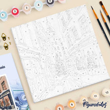 Cargar imagen en el visor de la galería, Mini Pintura por Números 20x20cm con bastidor - Callejón navideño nevado