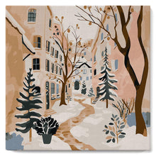 Cargar imagen en el visor de la galería, Mini Pintura por Números 20x20cm con bastidor - Pueblo nevado