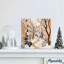 Cargar imagen en el visor de la galería, Mini Pintura por Números 20x20cm con bastidor - Pueblo nevado