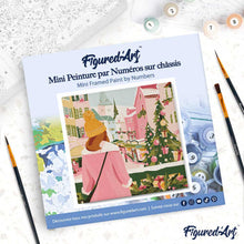 Cargar imagen en el visor de la galería, Mini Pintura por Números 20x20cm con bastidor - Chica en mercado navideño