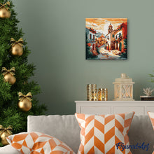 Cargar imagen en el visor de la galería, Mini Pintura por Números 20x20cm con bastidor - Iglesia soleada del pueblo