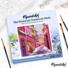 Cargar imagen en el visor de la galería, Mini Pintura por Números 20x20cm con bastidor - Callejón navideño rosa