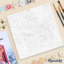 Cargar imagen en el visor de la galería, Mini Pintura por Números 20x20cm con bastidor - Callejón navideño rosa