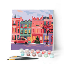 Cargar imagen en el visor de la galería, Mini Pintar por Números 20x20cm con bastidor - Calle navideña colorida