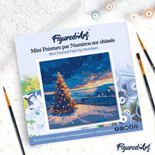 Cargar imagen en el visor de la galería, Mini Pintura por Números 20x20cm con bastidor - Atardecer navideño brillante