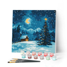Cargar imagen en el visor de la galería, Mini Pintar por Números 20x20cm con bastidor - Noche estrellada de Navidad