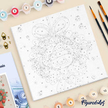 Cargar imagen en el visor de la galería, Mini Pintura por Números 20x20cm con bastidor - Oso con corona navideña