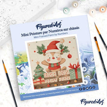 Cargar imagen en el visor de la galería, Mini Pintura por Números 20x20cm con bastidor - Oso con regalo festivo