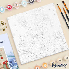 Cargar imagen en el visor de la galería, Mini Pintura por Números 20x20cm con bastidor - Oso con regalo festivo