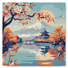 Cargar imagen en el visor de la galería, Mini Pintura por Números 20x20cm con bastidor - Lago y Monte Fuji