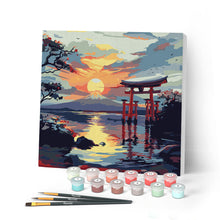 Cargar imagen en el visor de la galería, Mini Pintar por Números 20x20cm con bastidor - Puerta Torii al Atardecer