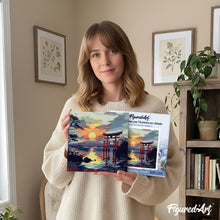 Cargar imagen en el visor de la galería, Mini Pintura por Números 20x20cm con bastidor - Puerta Torii al Atardecer