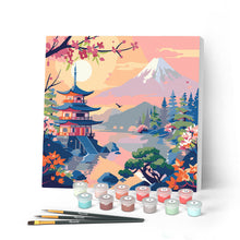 Cargar imagen en el visor de la galería, Mini Pintar por Números 20x20cm con bastidor - Pagoda y Monte Fuji