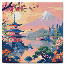 Cargar imagen en el visor de la galería, Mini Pintura por Números 20x20cm con bastidor - Pagoda y Monte Fuji