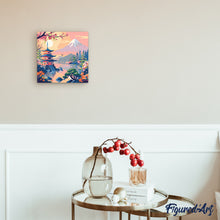 Cargar imagen en el visor de la galería, Mini Pintura por Números 20x20cm con bastidor - Pagoda y Monte Fuji