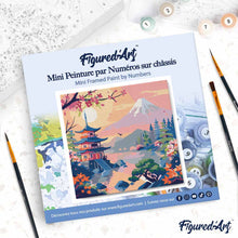 Cargar imagen en el visor de la galería, Mini Pintura por Números 20x20cm con bastidor - Pagoda y Monte Fuji