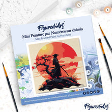 Cargar imagen en el visor de la galería, Mini Pintura por Números 20x20cm con bastidor - Samurái al Atardecer