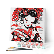 Cargar imagen en el visor de la galería, Mini Pintar por Números 20x20cm con bastidor - Geisha Roja y Negra