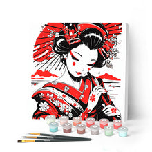 Cargar imagen en el visor de la galería, Mini Pintar por Números 20x20cm con bastidor - Geisha Roja y Negra