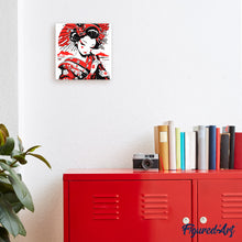 Cargar imagen en el visor de la galería, Mini Pintura por Números 20x20cm con bastidor - Geisha Roja y Negra