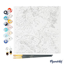 Cargar imagen en el visor de la galería, Mini Pintura por Números 20x20cm con bastidor - Geisha Roja y Negra