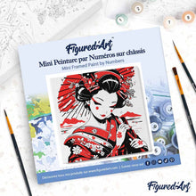 Cargar imagen en el visor de la galería, Mini Pintura por Números 20x20cm con bastidor - Geisha Roja y Negra