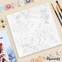 Cargar imagen en el visor de la galería, Mini Pintura por Números 20x20cm con bastidor - Geisha Roja y Negra