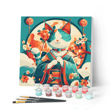Cargar imagen en el visor de la galería, Mini Pintar por Números 20x20cm con bastidor - Gata Princesa Japonesa