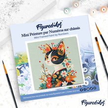 Cargar imagen en el visor de la galería, Mini Pintura por Números 20x20cm con bastidor - Gata Floral en Kimono