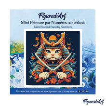 Cargar imagen en el visor de la galería, Mini Pintura por Números 20x20cm con bastidor - Gato Samurái