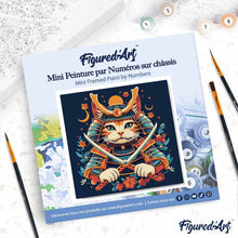 Cargar imagen en el visor de la galería, Mini Pintura por Números 20x20cm con bastidor - Gato Samurái