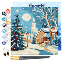 Cargar imagen en el visor de la galería, Mini Pintura por Números 20x20cm con bastidor - Calle navideña nevada