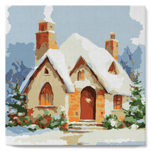 Cargar imagen en el visor de la galería, Mini Pintura por Números 20x20cm con bastidor - Casa de ladrillo en invierno