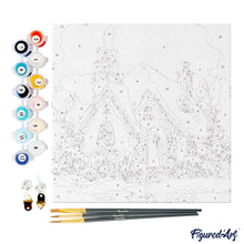 Cargar imagen en el visor de la galería, Mini Pintura por Números 20x20cm con bastidor - Casa de ladrillo en invierno