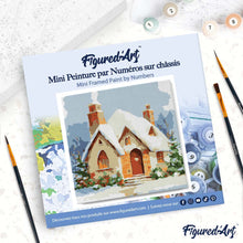 Cargar imagen en el visor de la galería, Mini Pintura por Números 20x20cm con bastidor - Casa de ladrillo en invierno