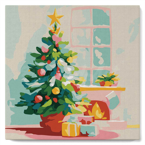 Mini Pintar por Números 20x20cm con bastidor - Árbol de Navidad y chimenea