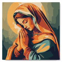 Cargar imagen en el visor de la galería, Mini Pintura por Números 20x20cm con bastidor - Virgen María rezando