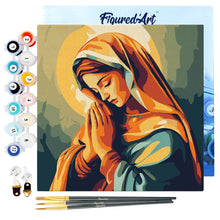Cargar imagen en el visor de la galería, Mini Pintura por Números 20x20cm con bastidor - Virgen María rezando