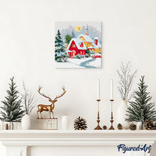 Cargar imagen en el visor de la galería, Mini Pintura por Números 20x20cm con bastidor - Casa roja en invierno