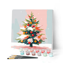 Cargar imagen en el visor de la galería, Mini Pintar por Números 20x20cm con bastidor - Árbol de Navidad nevado