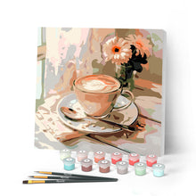 Cargar imagen en el visor de la galería, Pintar por numeros Figured'Art - Mini Pintura por Números 20x20cm con bastidor - Café de la mañana